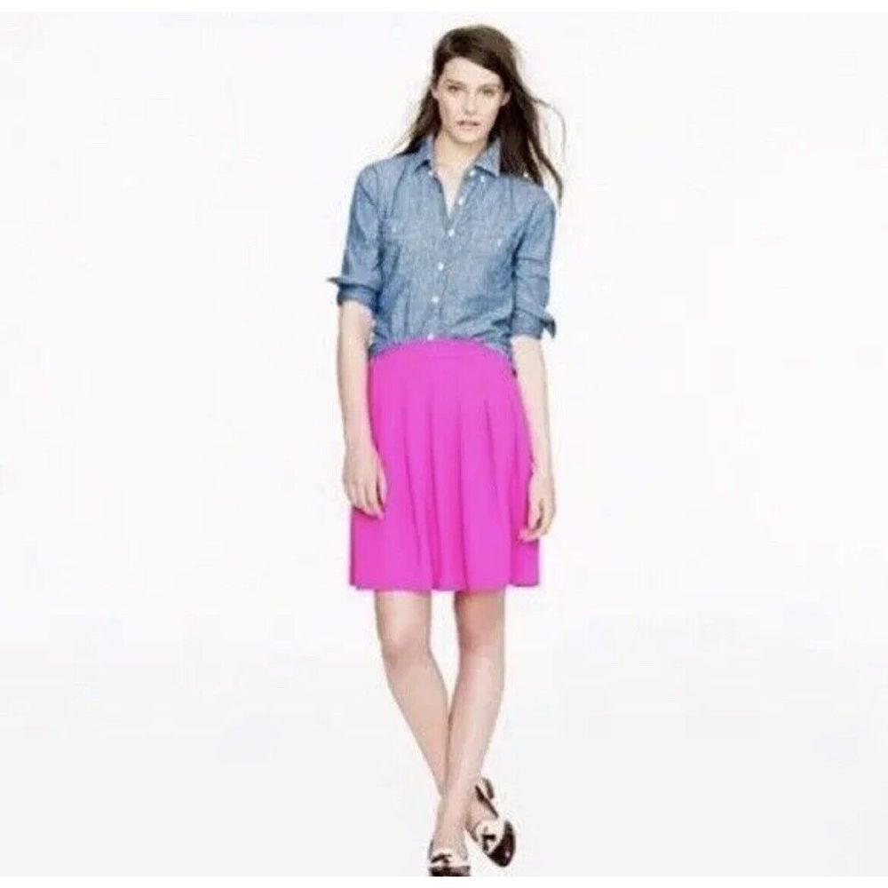 J. Crew Hot Bright Pink Knit Pleated Crepe Skirt Fully Lined Size 10 Preppy